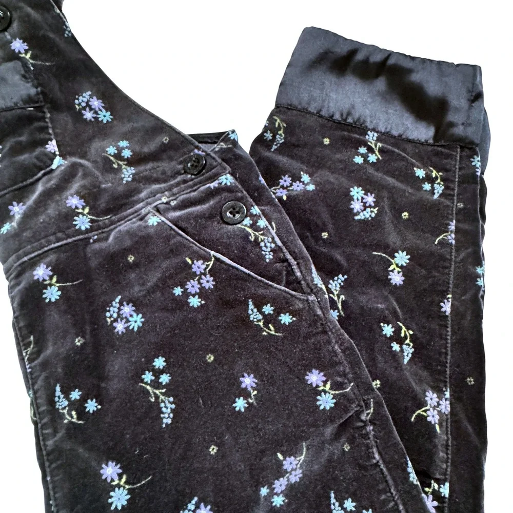 Vintage 90's Cherokee Overalls 5T Black Floral Velvet Embroidered Satin Trim